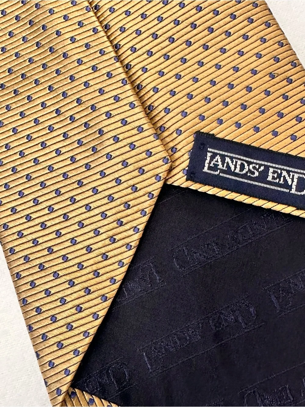 Lands’ End Handmade Tie Silk Necktie Mens Geometric Classic Gold  Tie